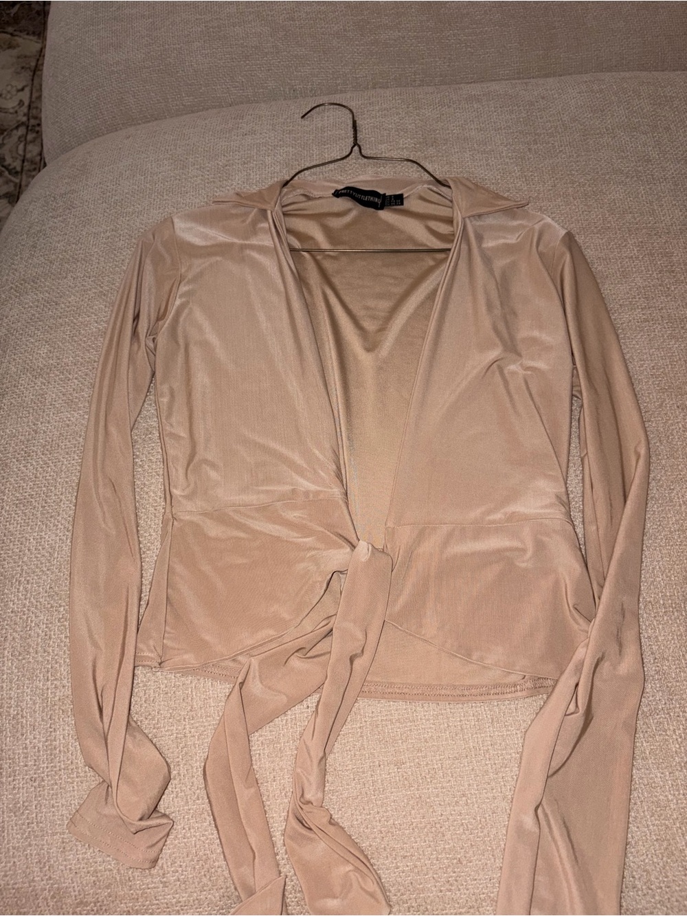 Tie-Front Nude Long Sleeve Top